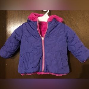 Pacific Trail reversible coat quilted purple, reverses to soft pink berber fur